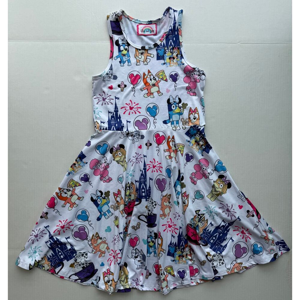 Olive & Gray Disney Bluey Twirl Dress Girls 12 Milk Silk White Pockets